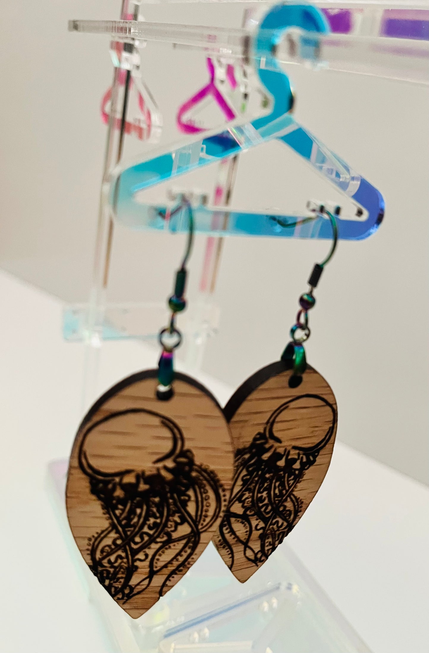 Beach Jelly Fish Engraved Earrings