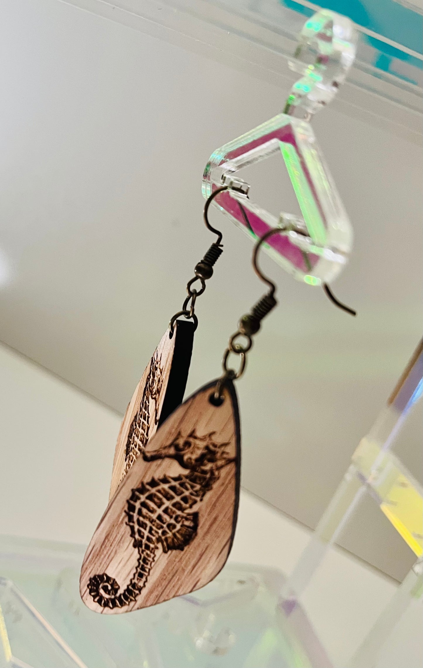 Beach Sea Horse Engraved Earrings