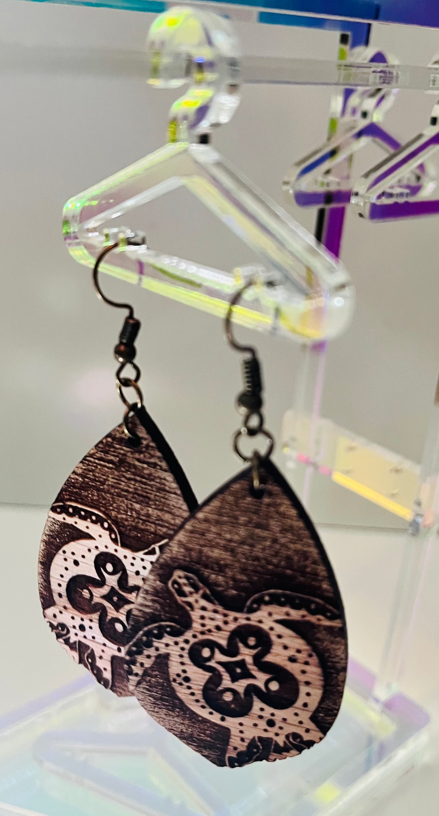 Sea Turtle with Flower Design Reverse Engraved Earrings