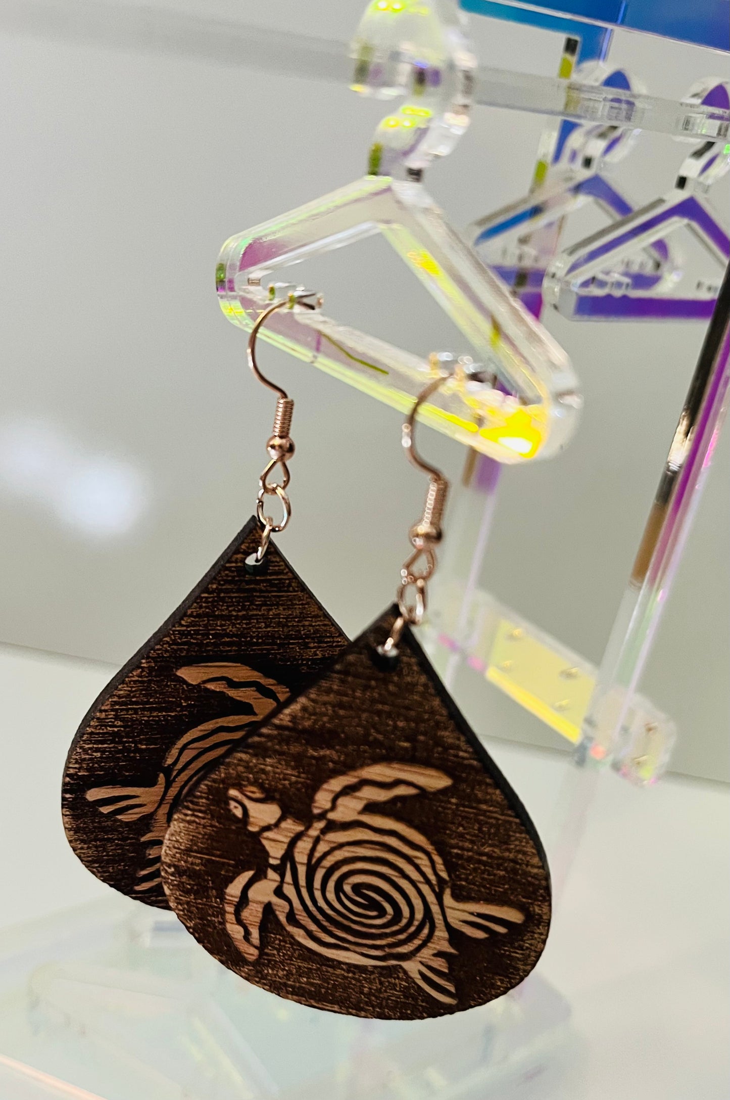 Sea Turtle with Swirl Design Reverse Engraved Earrings