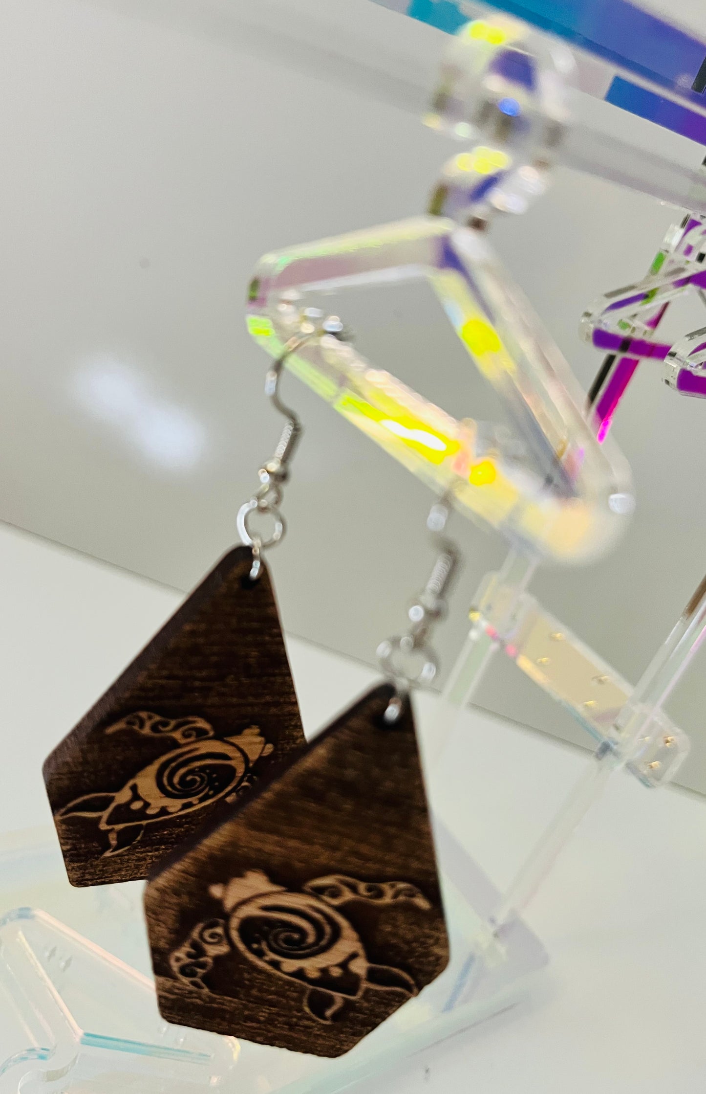 Sea Turtle with Wave Design Reverse Engraved Earrings