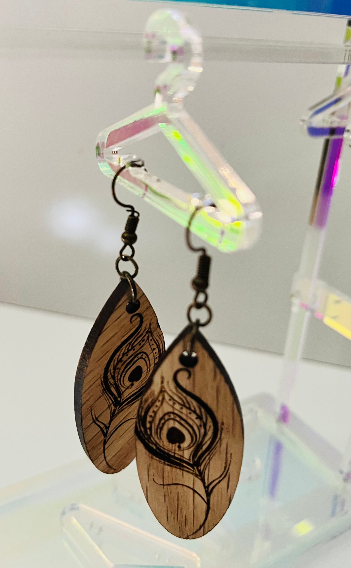 Peacock Feather Engraved Earrings
