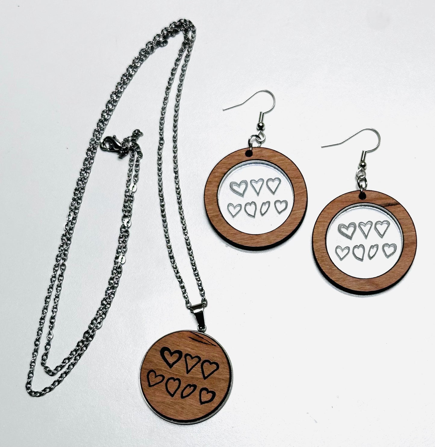 Custom Hand Drawn Heart Earrings and Necklace